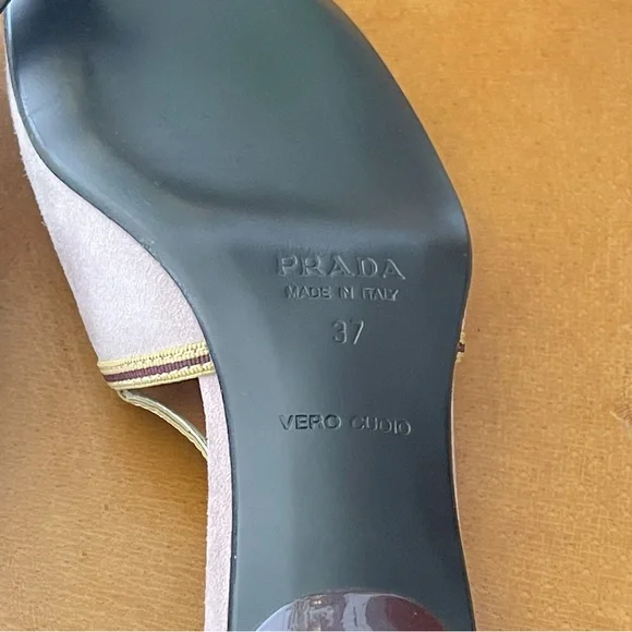 Prada Gold and Beige Slingback Kitten Heel - Picture 8 of 8